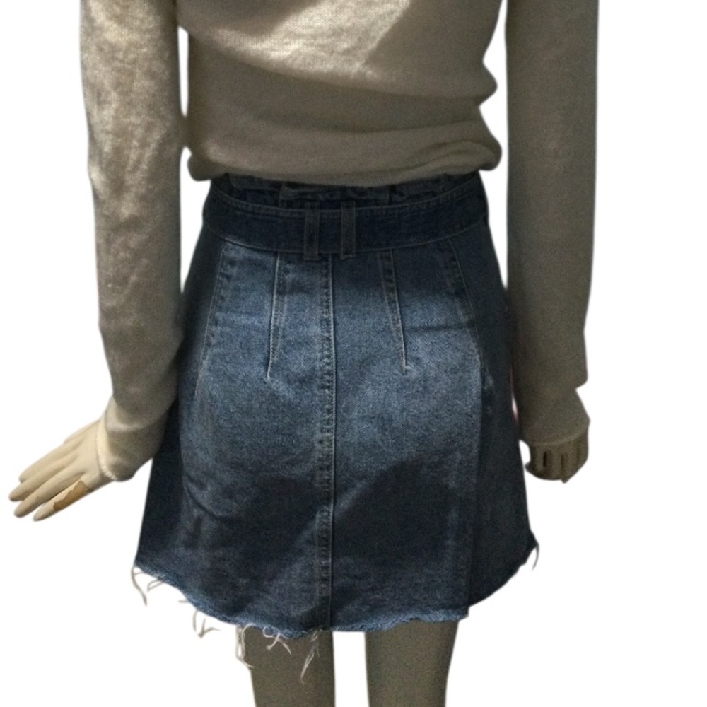 We The Free People Distressed Raw Hem Button Fly Denim Jean Mini Skirt - Picture 2 of 6